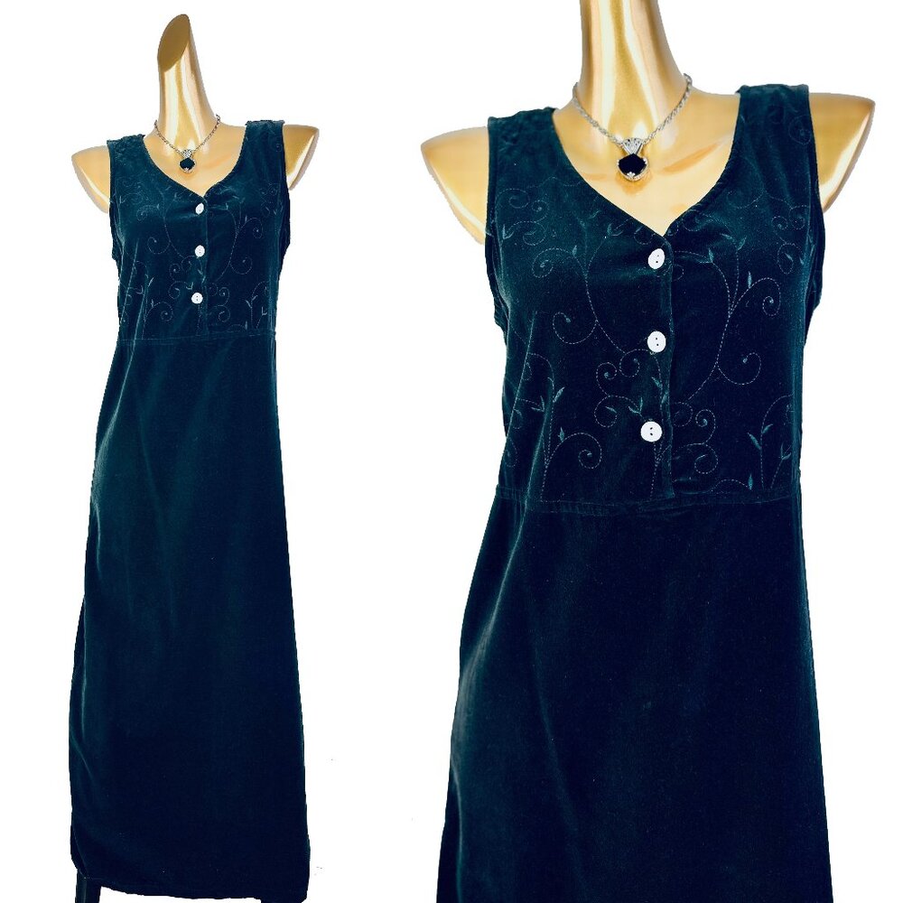 Vintage 90s grunge dress goth floral embroidered midi dress